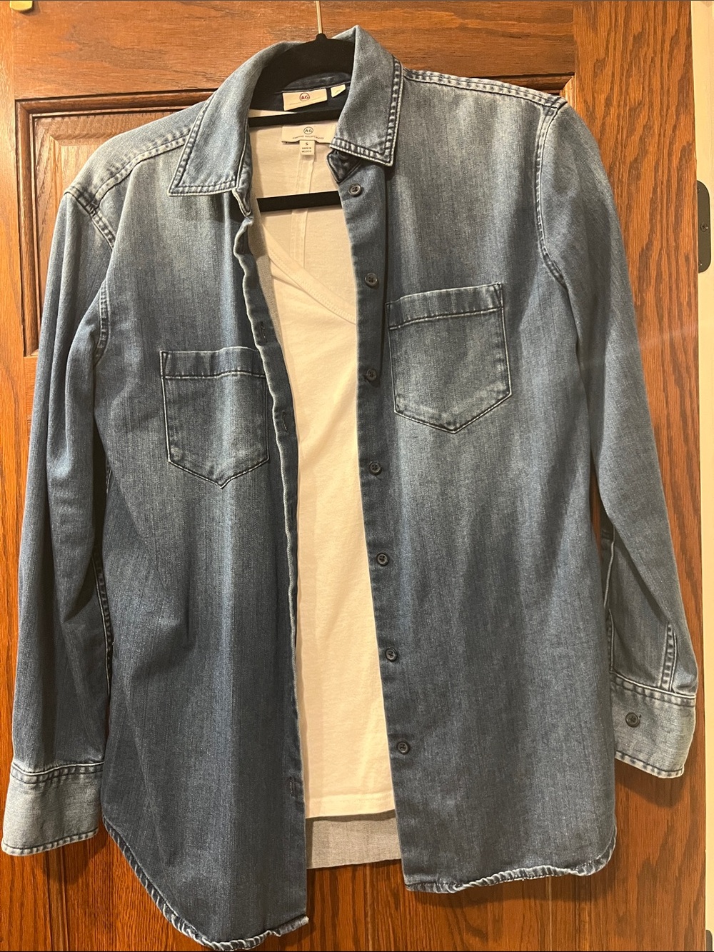 AG women xs denim button up and small white tshirt